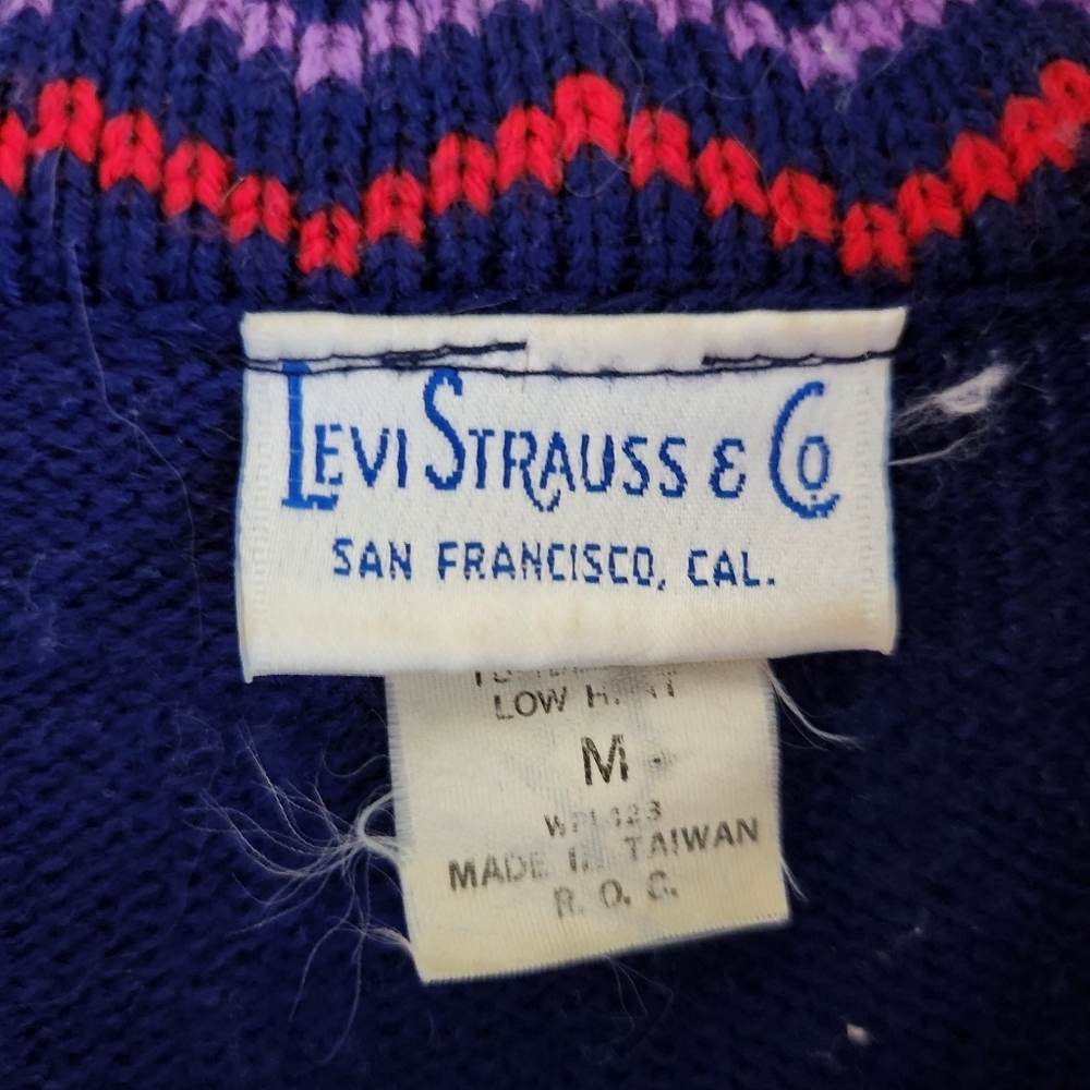 Vintage Levi Strauss Co Womens Sweater Geometric Rainbow Collar Size M - Picture 2 of 7